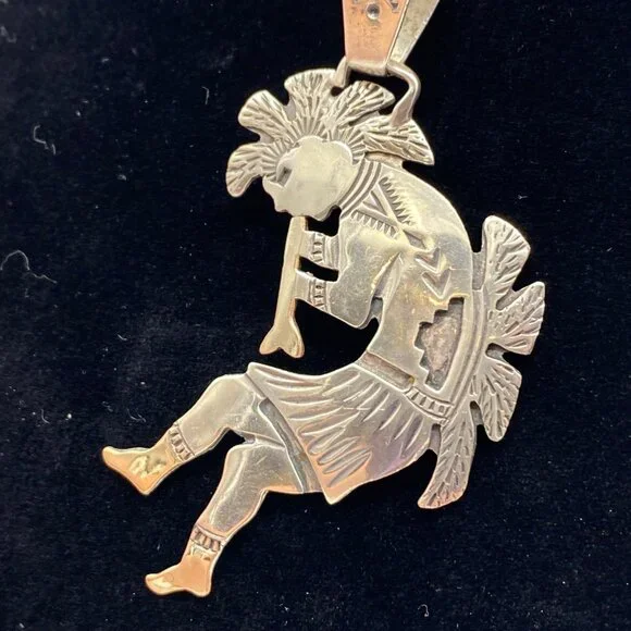 Vtg Sterling Silver Gold Signed Mike Smith Navajo Pendant Native American Indian - Picture 2 of 11